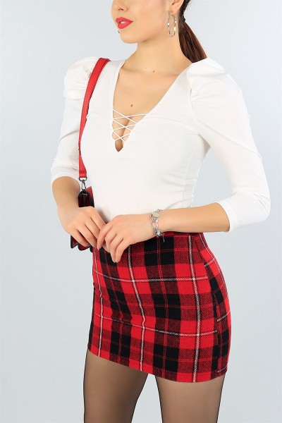 Krem Çapraz Tasarımlı Bluz 43410