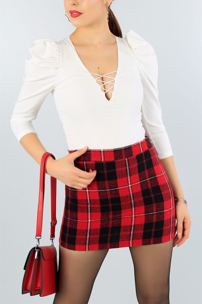 Krem Çapraz Tasarımlı Bluz 43410