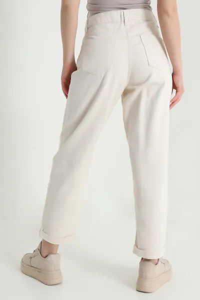 Krem Cep Detay Gabardin Kadın Pantolon 454915