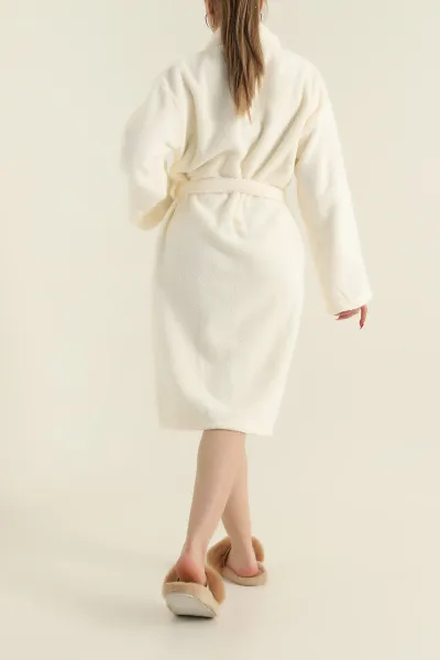 Krem Cep Detaylı Lüx Bamboo Bornoz 425609