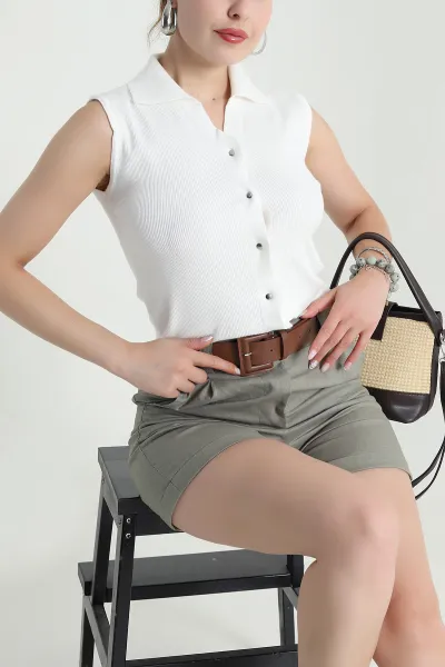 Krem Cıt Cıtlı Polo Yaka Kadın Triko 477783