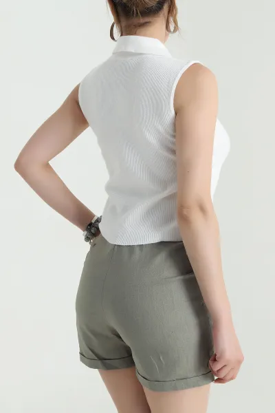 Krem Cıt Cıtlı Polo Yaka Kadın Triko 477783