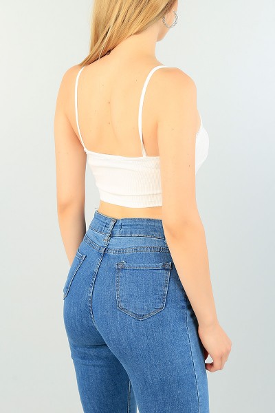 Ekru Dantelli Tasarım Fitilli Crop Atlet 72813