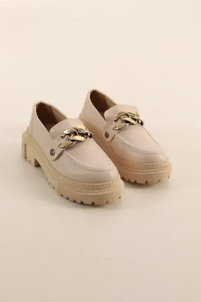 Krem Değişebilen Toka Detaylı Kadın Loafer Ayakkabı 435938
