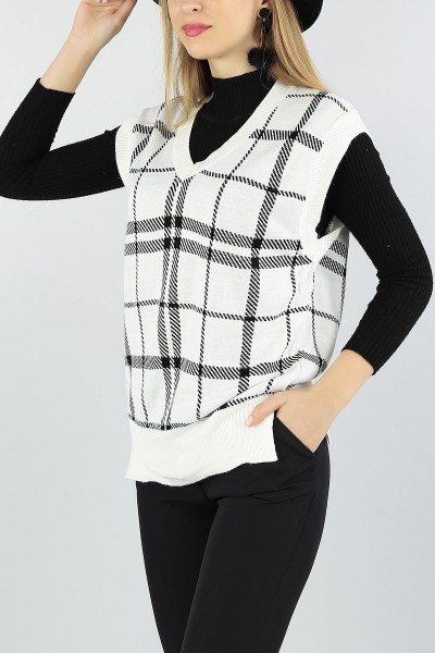 Krem Desenli Bayan Triko Süveter 56035