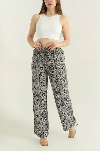 krem-desenli-bel-lastikli-dokuma-kadin-pantolon-357139