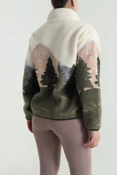 Krem Desenli Teddy Kadın Sweat 485142