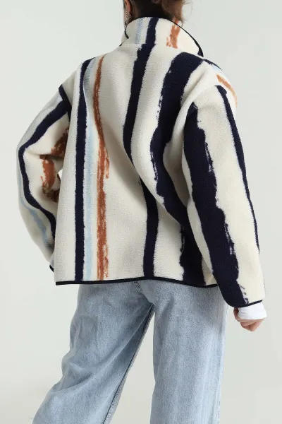 Krem Desenli Teddy Kadın Sweat 492673