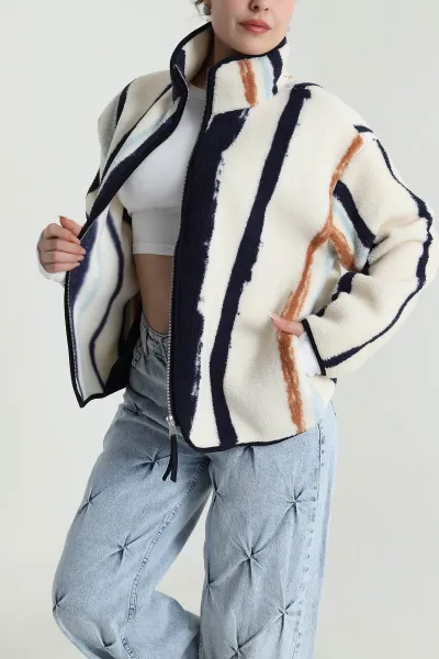 Krem Desenli Teddy Kadın Sweat 492673