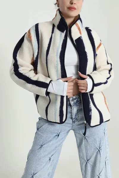 Krem Desenli Teddy Kadın Sweat 492673