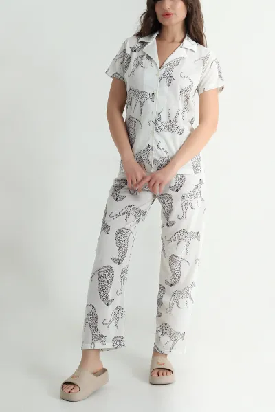 Krem Digital Baskılı Kadın Pijama Takımı 459199