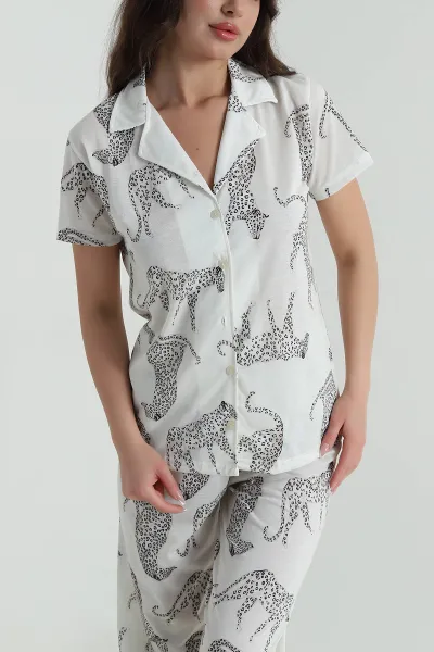 Krem Digital Baskılı Kadın Pijama Takımı 459199
