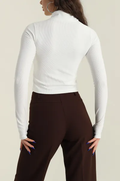 Krem Dik Yaka Ottoman Kadın Bluz 424657