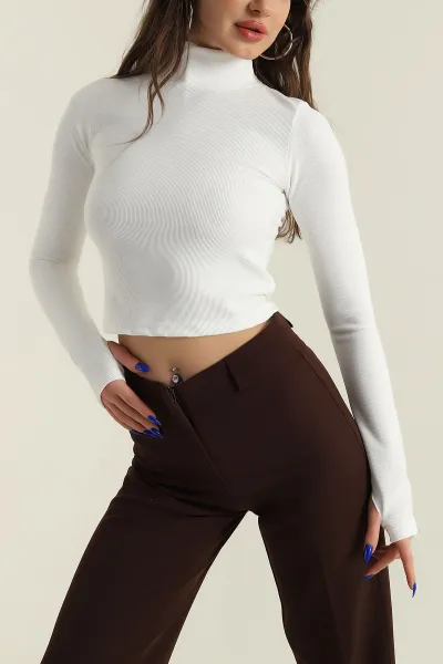 Krem Dik Yaka Ottoman Kadın Bluz 424657
