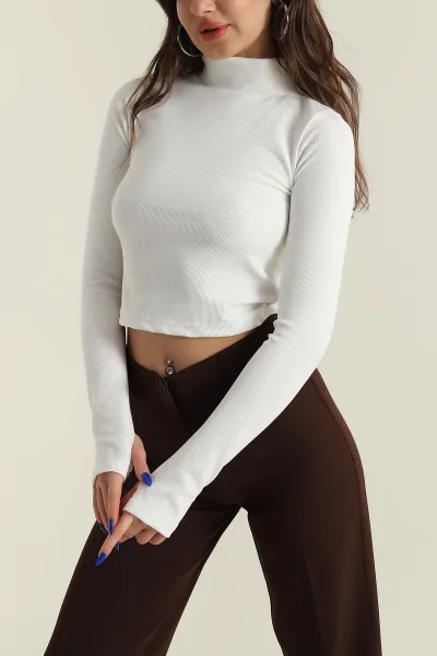 Krem Dik Yaka Ottoman Kadın Bluz 424657