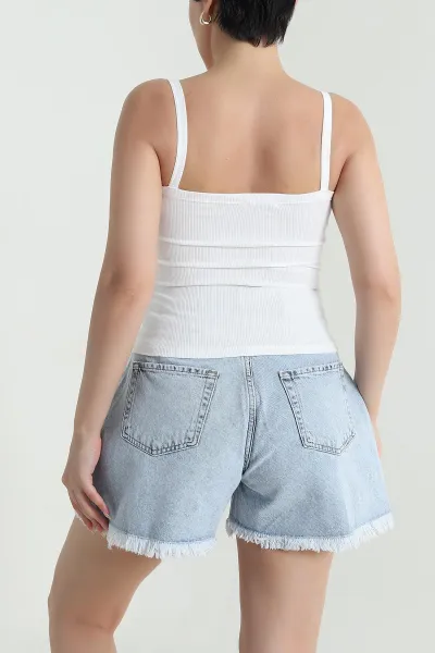 Krem Düğme Detay Kaşkorse Bluz 470586
