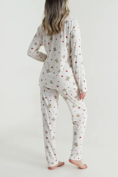 Krem Düğmeli Süet Kadın Pijama Takımı 486270