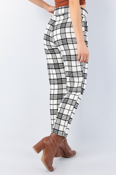 Krem Ekose Desenli Bayan Kaşmir Pantolon 75704