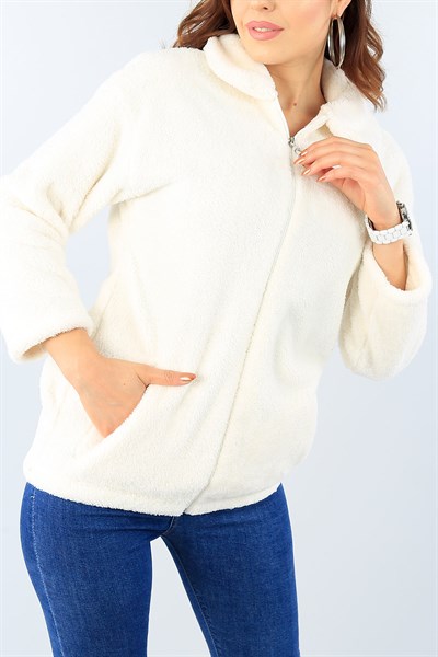 Krem Fermuarlı Bayan Yumoş Polar 39274