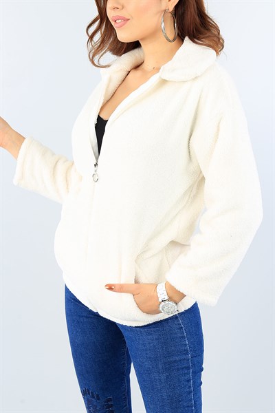 Krem Fermuarlı Bayan Yumoş Polar 39274
