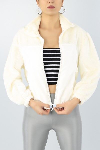 Krem Fermuarlı Bayan Yumoş Polar 53183