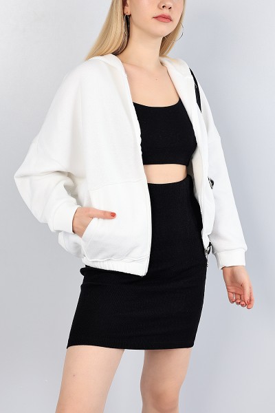 Krem Fermuarlı Şardonlu Bayan Sweat 82622