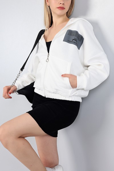 Krem Fermuarlı Şardonlu Bayan Sweat 82622
