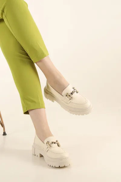 Krem Gold Tokalı Kalın Taban Loafer Ayakkabı 279845