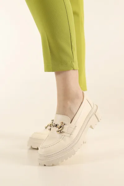 Krem Gold Tokalı Kalın Taban Loafer Ayakkabı 279845