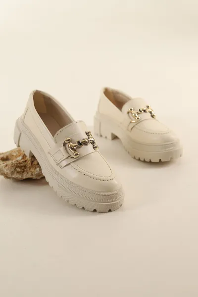 Krem Gold Tokalı Kalın Taban Loafer Ayakkabı 279845