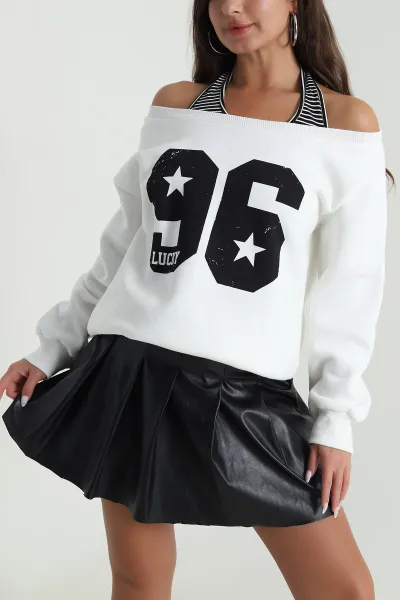 Krem İç Atletli Şardonlu Kadın Sweat 489134