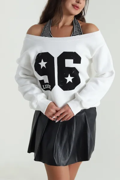 Krem İç Atletli Şardonlu Kadın Sweat 489134
