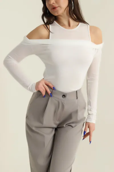 Krem İç Atletli Transparan Bluz 424843