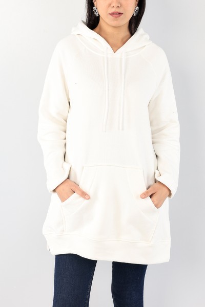 Krem İçi Şardonlu Kapüşonlu Sweat Tunik 90686