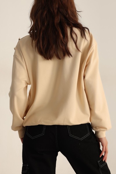 Krem İki İp Nakışlı Sweat 199563