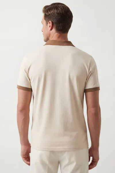 Krem İki İp Polo Yaka Erkek Tişört 435265