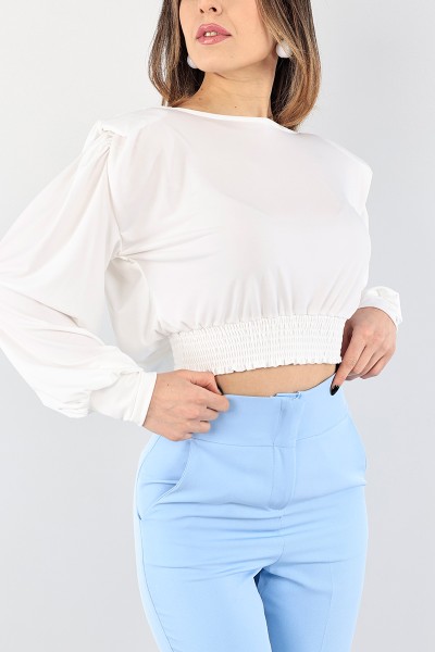 Krem İncili Vatkalı Saten Bluz 95377