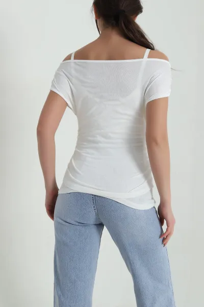 Krem İp Askılı İçli Dışlı Viskon Kadın Bluz 458131