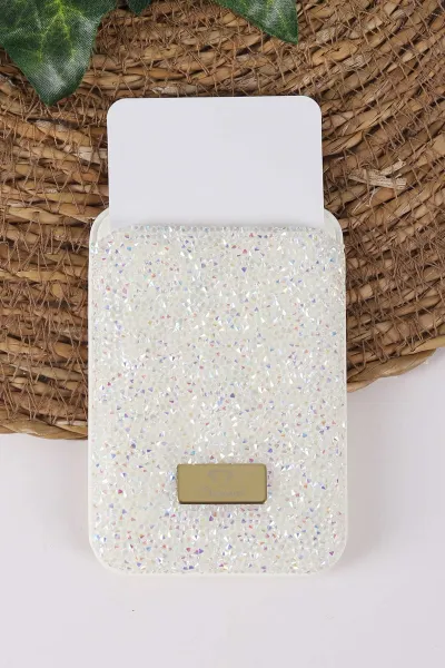 Krem Iphone Uyumlu Diamond Wallet Case - Taşlı Magsafe Kartlık - Telefon Kartlığı 431866