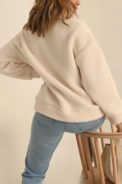 Krem Kanguru Cepli Yumoş Sweat 231696