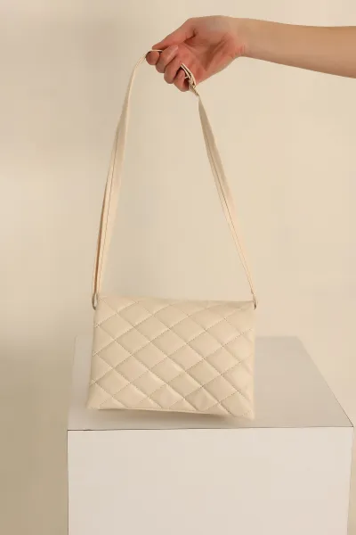 Krem Kapitone Mıktanıs Kapaklı Omuz Çantası 238072