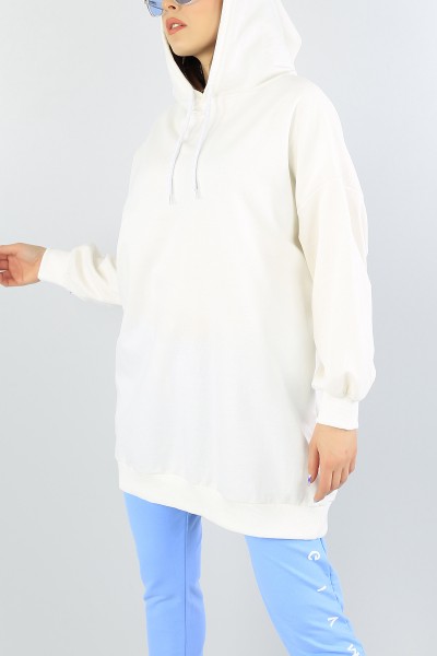 Krem Kapüşonlu Bayan Sweat Tunik 55556