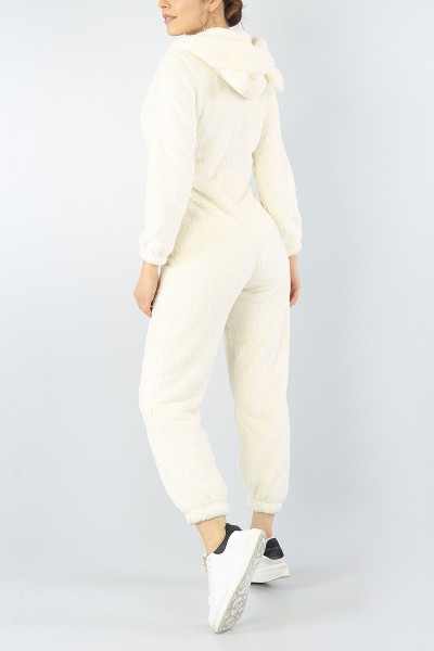 Krem Kapüşonlu Bayan Yumoş Tulum 53925