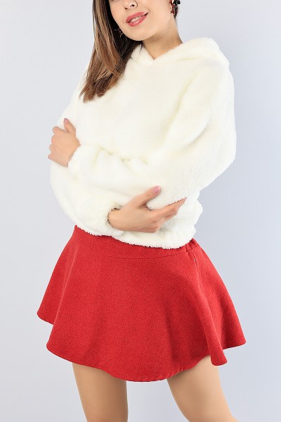 Krem Kapüşonlu Beli Lastikli Yumoş Sweat 81290