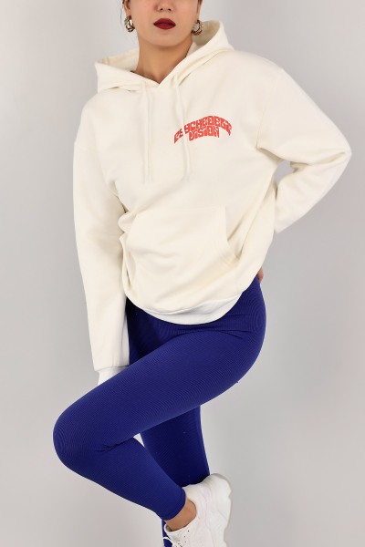Krem Kapüşonlu İçi Şardonlu Bayan Sweat 143410