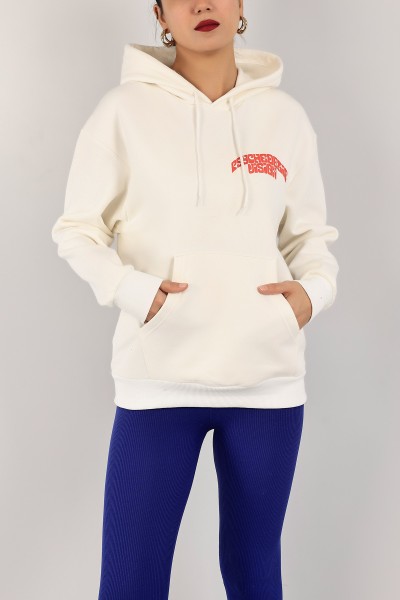 Krem Kapüşonlu İçi Şardonlu Bayan Sweat 143410