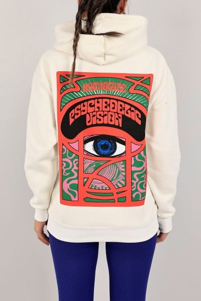 Krem Kapüşonlu İçi Şardonlu Bayan Sweat 143410