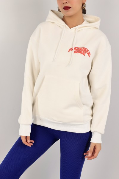 Krem Kapüşonlu İçi Şardonlu Bayan Sweat 143410