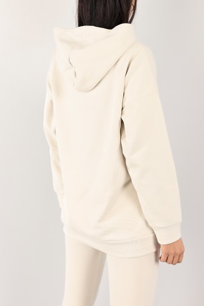Krem kapüşonlu Şardonlu Bayan Sweat 100651