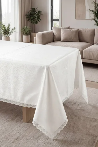Krem KDK 160x220 Cm Güpürlü Masa Örtüsü 451516